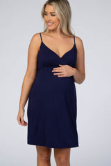 Navy V-Neck Babydoll Maternity Sleep Dress