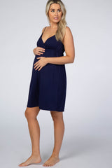 Navy V-Neck Babydoll Maternity Sleep Dress