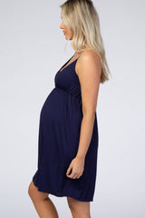 Navy V-Neck Babydoll Maternity Sleep Dress