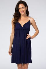 Navy V-Neck Babydoll Maternity Sleep Dress