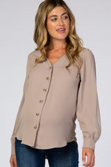 Taupe Button Up Maternity Blouse