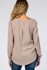 Taupe Button Up Maternity Blouse