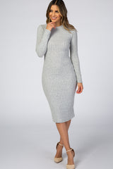 Heather Grey Brushed Rib Fitted Maternity Midi Dress