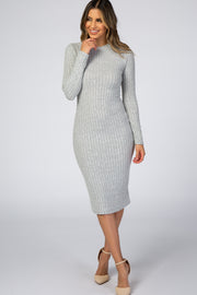 Heather Grey Brushed Rib Fitted Midi Dress