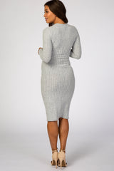 Heather Grey Brushed Rib Fitted Maternity Midi Dress