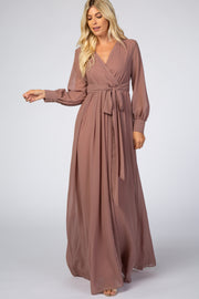 Mauve Chiffon Long Sleeve Maxi Dress