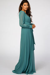 Jade Chiffon Long Sleeve Maxi Dress