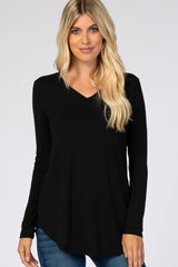 Black Solid V-Neck Long Sleeve Maternity To