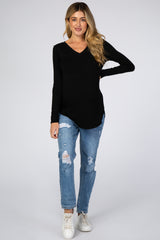 Black Solid V-Neck Long Sleeve Maternity To