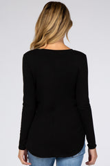 Black Solid V-Neck Long Sleeve Maternity To