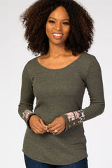 Olive Colorblock Sleeve Fitted Top