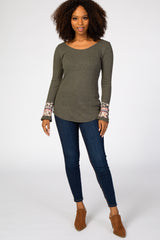 Olive Colorblock Sleeve Fitted Top