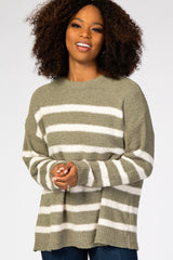 Olive Striped Fuzzy Knit Maternity Sweater