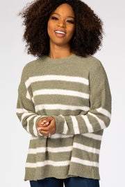 Olive Striped Fuzzy Knit Sweater