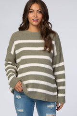 Olive Striped Fuzzy Knit Maternity Sweater