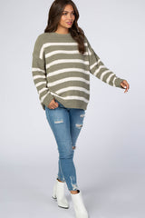 Olive Striped Fuzzy Knit Maternity Sweater