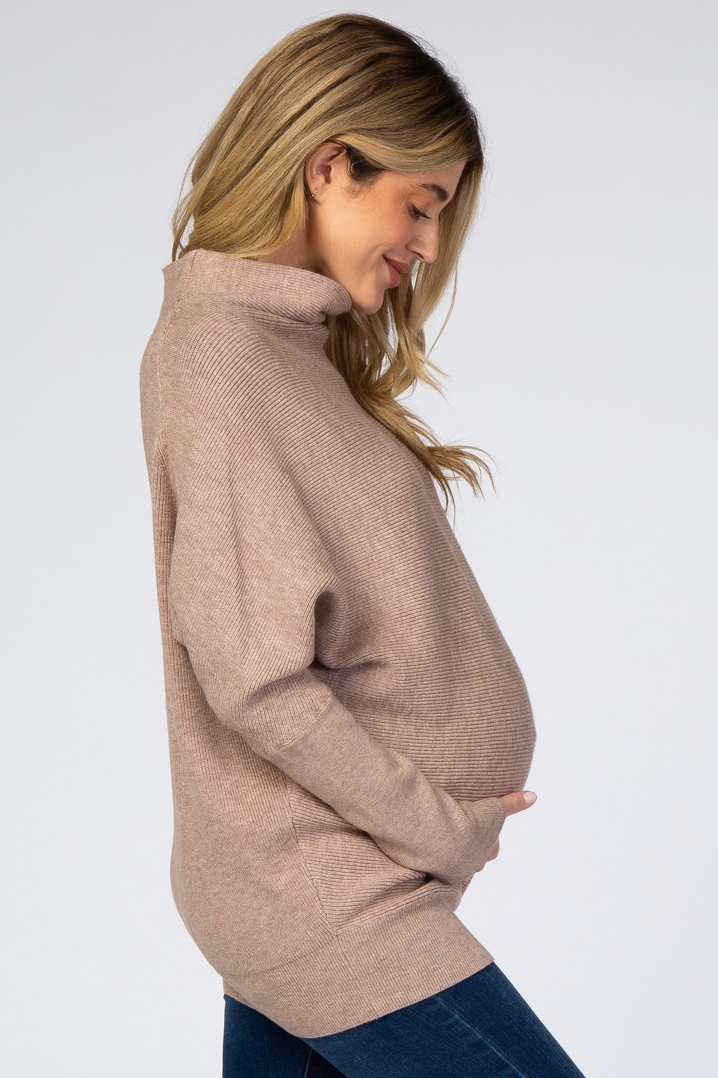 Mocha Funnel Neck Dolman Sleeve Maternity Sweater– PinkBlush