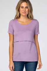 Lavender Solid Short Sleeve Nursing Top