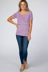 Lavender Solid Short Sleeve Nursing Top