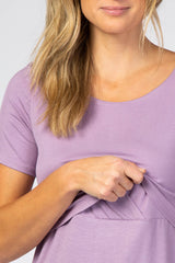 Lavender Solid Short Sleeve Nursing Top