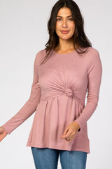 Mauve Front Knot Long Sleeve Nursing Top