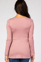 Mauve Front Knot Long Sleeve Nursing Top