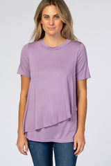 Lavender Short Sleeve Curved Hem Nursing Top