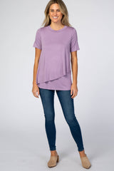 Lavender Short Sleeve Curved Hem Nursing Top