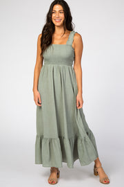 Green Ruffle Smocked Front Maxi Dress