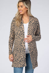 Brown Animal Print Knit Maternity Cardigan