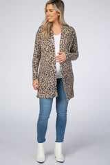 Brown Animal Print Knit Maternity Cardigan