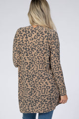 Brown Animal Print Knit Maternity Cardigan