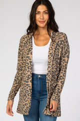 Brown Animal Print Knit Maternity Cardigan