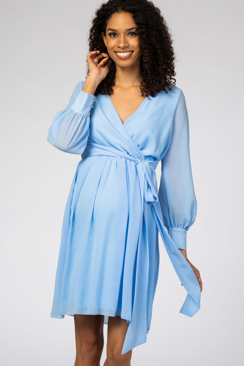 Light Blue Chiffon Maternity Wrap Dress – PinkBlush