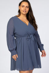 Dusty Blue Chiffon Plus Wrap Dress