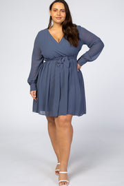 Dusty Blue Chiffon Plus Wrap Dress