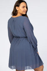 Dusty Blue Chiffon Plus Wrap Dress