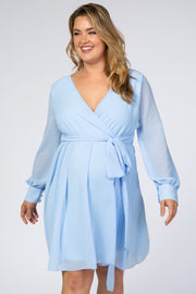 Light Blue Chiffon Plus Maternity Wrap Dress