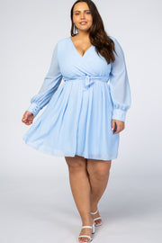 Light Blue Chiffon Plus Wrap Dress