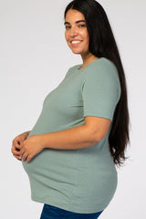 Light Olive Short Sleeve Maternity Plus Top