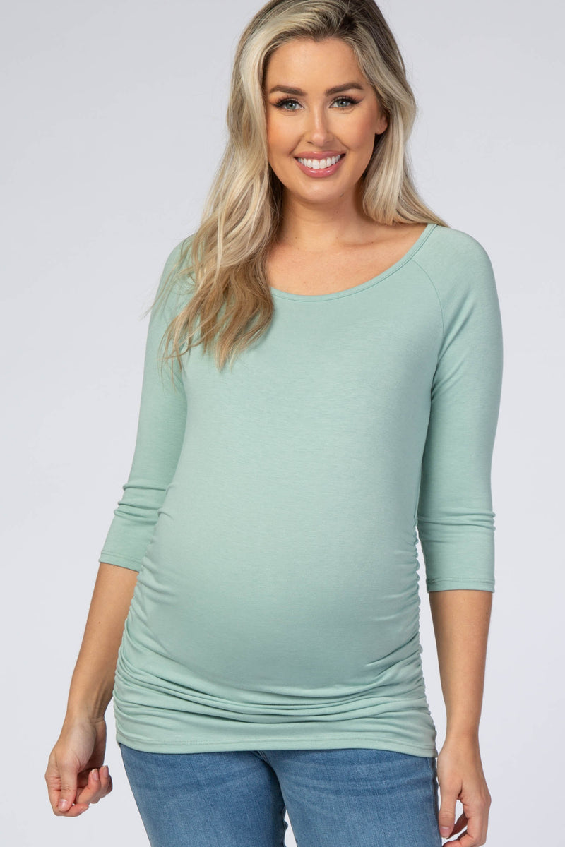 Mint Basic Ruched Fitted Maternity Top– PinkBlush