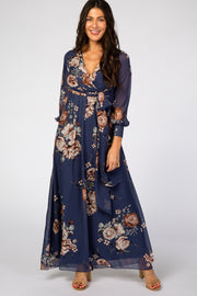 Navy Floral Chiffon Maxi Dress