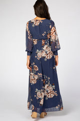 Navy Floral Chiffon Maxi Dress