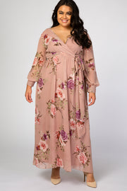 Pink Floral Chiffon Maternity Plus Maxi Dress