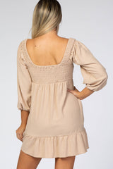 Beige Textured Stripe Sweetheart Neck Maternity Dress