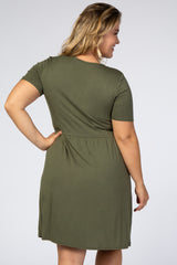 Olive Solid Crochet Trim Maternity Plus Shift Dress