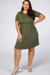 Olive Solid Crochet Trim Maternity Plus Shift Dress