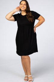 Black Solid Crochet Trim Plus Shift Dress