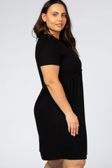 Black Solid Crochet Trim Plus Shift Dress