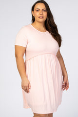 Light Pink Solid Crochet Trim Plus Shift Dress